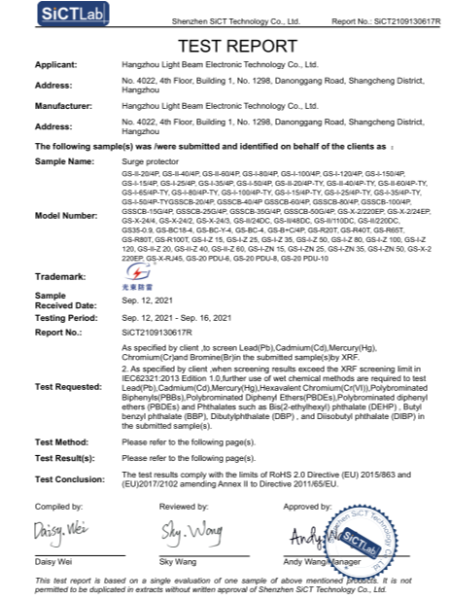 光束ROHS認(rèn)證證書